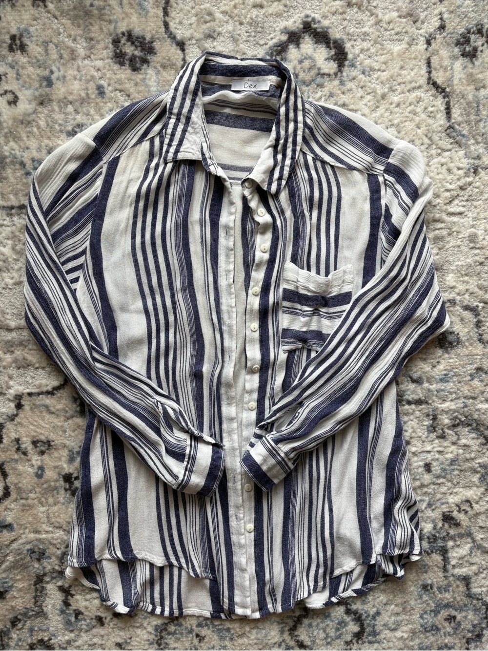 Striped Navy and White Long-Sleeve Cover-Up Shirt